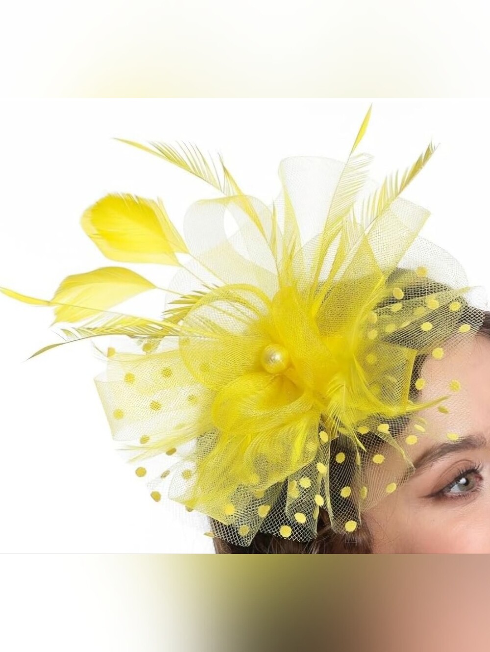 Yellow Feather and Veil Fascinator Headpiece